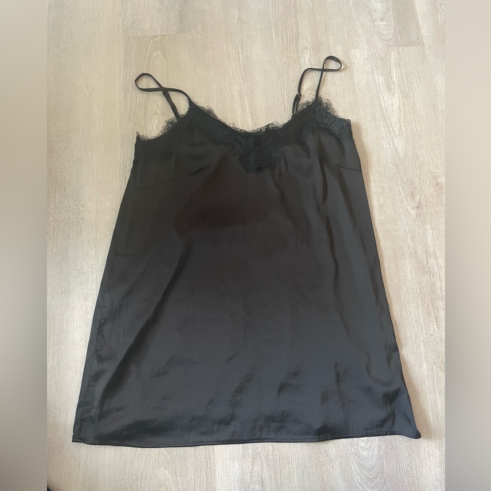 POL black “silk” mini slip dress